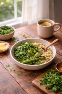 Kitchari recipe with rice and mug beans for Ayurvedic digestion and gentle detox.