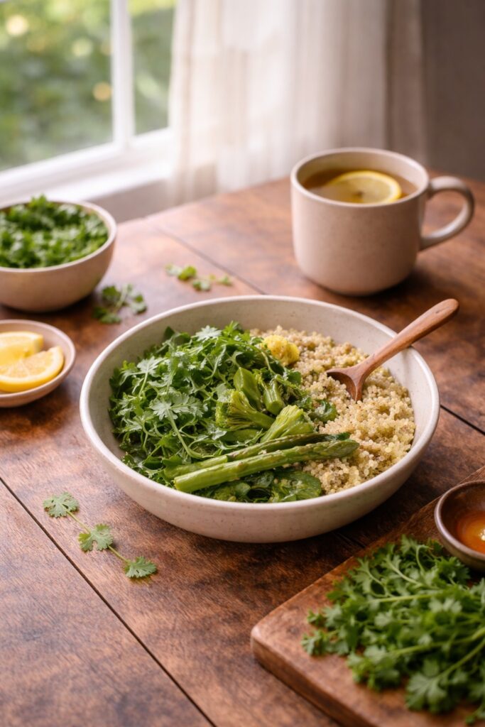 Kitchari recipe with rice and mug beans for Ayurvedic digestion and gentle detox.