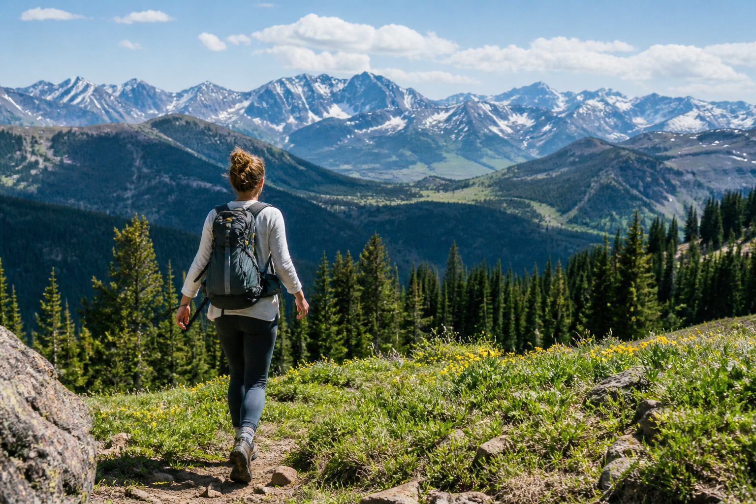 spring energy without burnout woman hiking in nature.